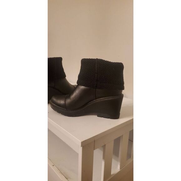 TIMBERLAND Kelli's Black Leather Mid Fold Down Wedge Boots Size 8.5 - Picture 6 of 10